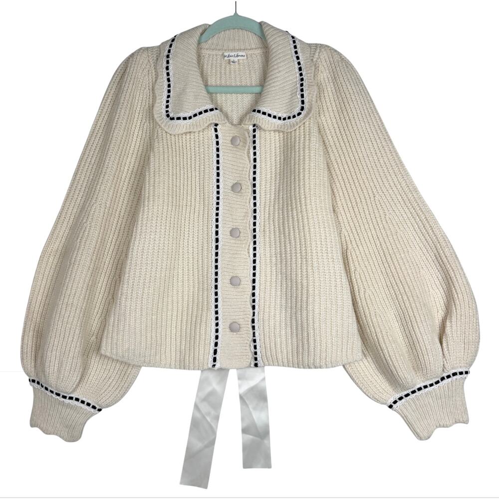 For Love & Lemons Jade Cardigan Sweater Top Beige Large Chunky Knit Classy Chic - Picture 10 of 15